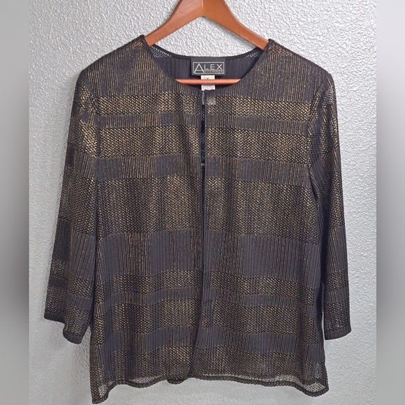 Alex Evenings Black & Gold  Metallic Sleeveless Top & Jacket   Size XL - Picture 9 of 13